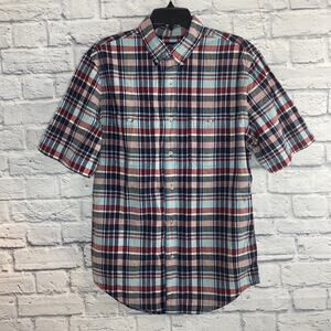 Croft & Barrow Men's Size S Short Sleave Button Down Shirt in Blue Red Plaid